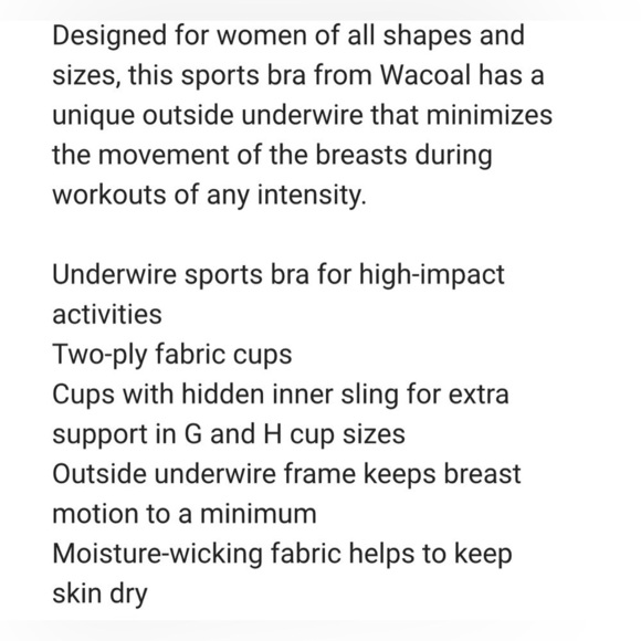 COPY - WACOAL SPORTS UNDERWIRE 855170 BRA 36G NATURAL NUDE NEW - Picture 4 of 5